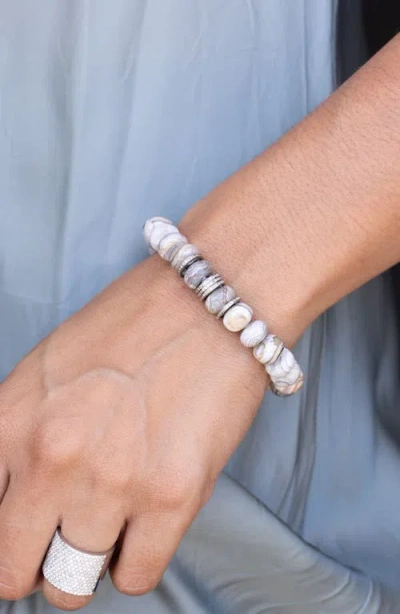 Sheryl Lowe Cream Agate 10mm Bead Bracelet With 5 Diamond Rondelles