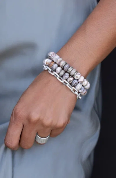 Sheryl Lowe Cream Agate 10mm Bead Bracelet With 5 Diamond Rondelles