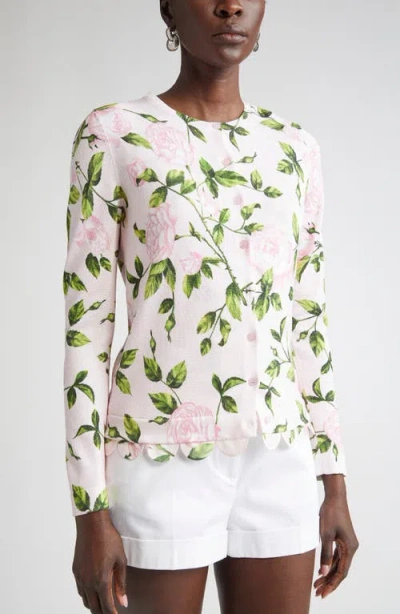 Oscar De La Renta English Rose Print Cardigan