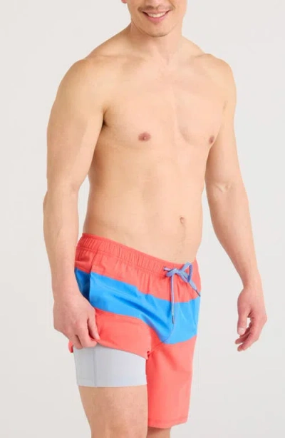 Saxx Oh Buoy Colorblock 2n1 Volley Swim Trunks In Red