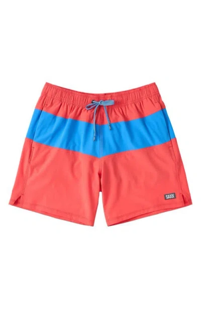 Saxx Oh Buoy Colorblock 2n1 Volley Swim Trunks In Red