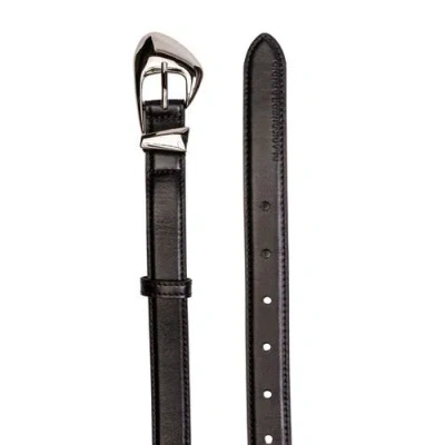 Black Suede Studio Slim Arrow Belt