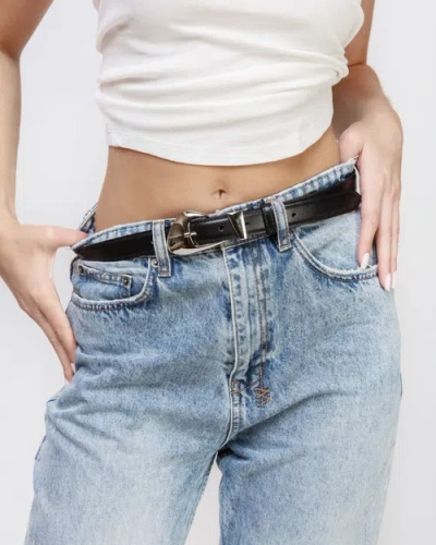 Black Suede Studio Slim Arrow Belt