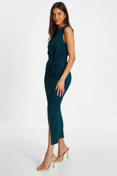 Quiz Textured Round Neck Sleeveless Knot Front Maxi Dress