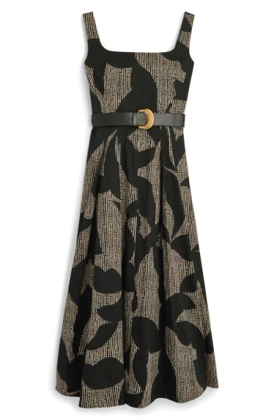 Donna Karan New York Sleeveless Floral Stretch Cotton Midi Dress With Pockets In Black