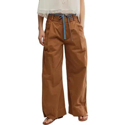 Free People Buckle Belt Cotton Wide Leg Pants In Brown