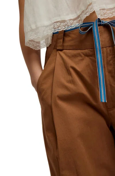 Free People Buckle Belt Cotton Wide Leg Pants In Brown