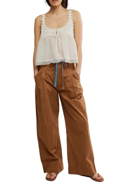 Free People Buckle Belt Cotton Wide Leg Pants In Brown
