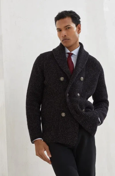 Brunello Cucinelli Double-breasted Cashmere And Silk Blend Cardigan In Black