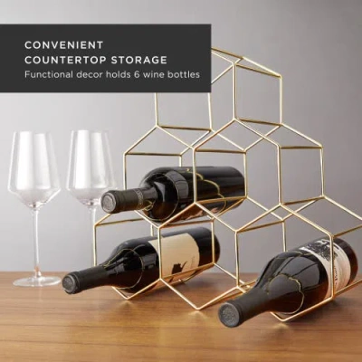 Viski Geo Countertop 6-bottle Wine Rack In Gold