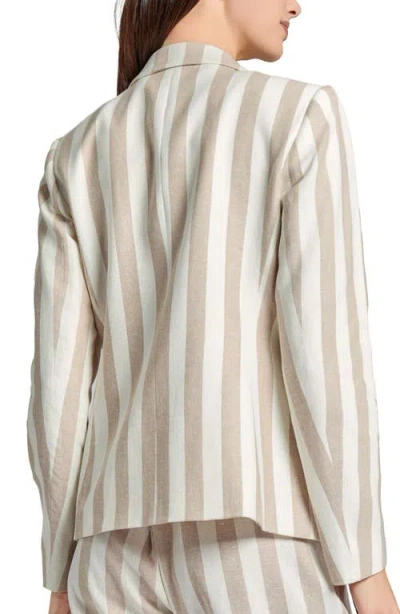 Jones New York Stripe Linen Blend Faux Double Breasted Jacket In Brown