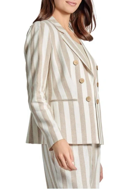 Jones New York Stripe Linen Blend Faux Double Breasted Jacket In Brown