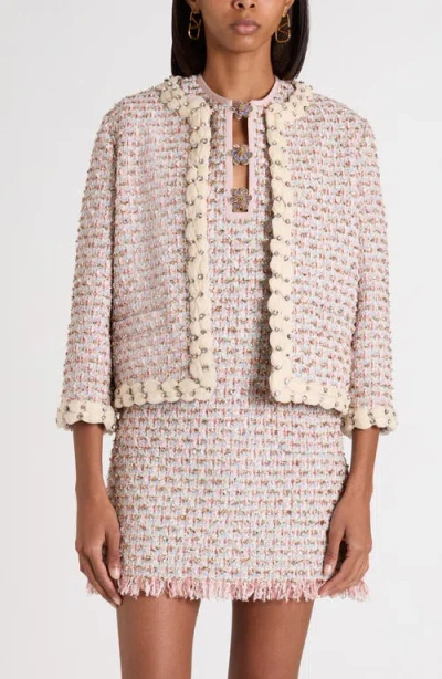 Valentino Garavani Embroidered Ribbon Tweed Jacket In Pink
