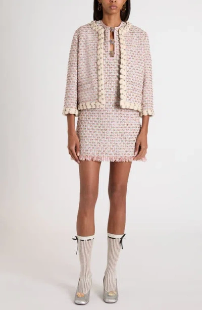 Valentino Garavani Embroidered Ribbon Tweed Jacket In Pink