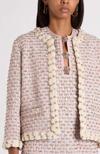 Valentino Garavani Embroidered Ribbon Tweed Jacket In Pink