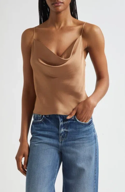 L Agence L'agence Calista Cowl Neck Satin Camisole In Brown
