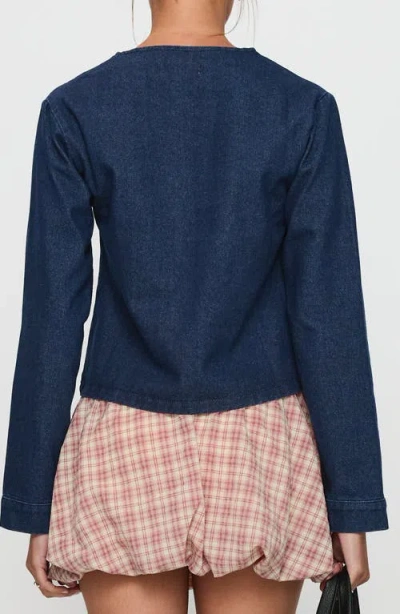 Princess Polly Never Alone Tie Front Cotton Denim Jacket In Blue