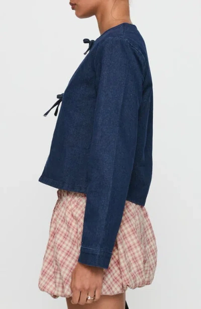Princess Polly Never Alone Tie Front Cotton Denim Jacket In Blue