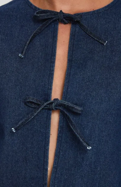 Princess Polly Never Alone Tie Front Cotton Denim Jacket In Blue