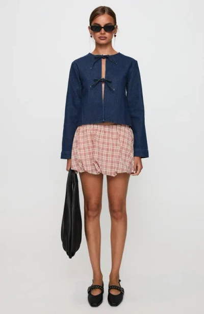 Princess Polly Never Alone Tie Front Cotton Denim Jacket In Blue