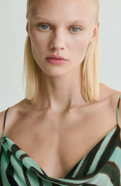 Mango Zebra Print Ruffle Dress In Green