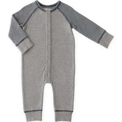 Pehr Stripes Away Raglan Sleeve Organic Cotton Romper In Gray