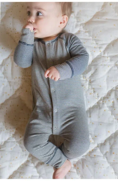 Pehr Stripes Away Raglan Sleeve Organic Cotton Romper In Gray