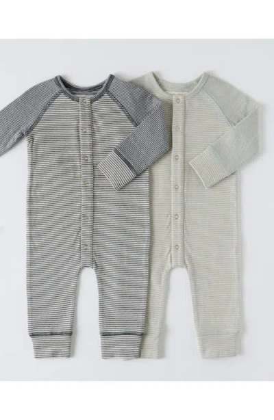 Pehr Stripes Away Raglan Sleeve Organic Cotton Romper In Gray
