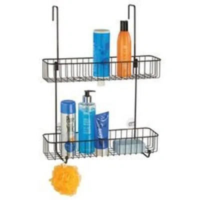 Mdesign Wide Metal Over Door Hanging Shower Caddy, 2 Hooks And Baskets