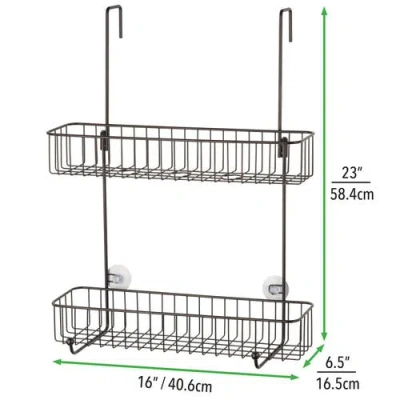 Mdesign Wide Metal Over Door Hanging Shower Caddy, 2 Hooks And Baskets
