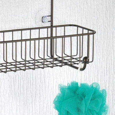 Mdesign Wide Metal Over Door Hanging Shower Caddy, 2 Hooks And Baskets