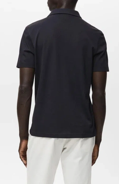 Mango Solid Cotton Blend Piqué Polo In Black