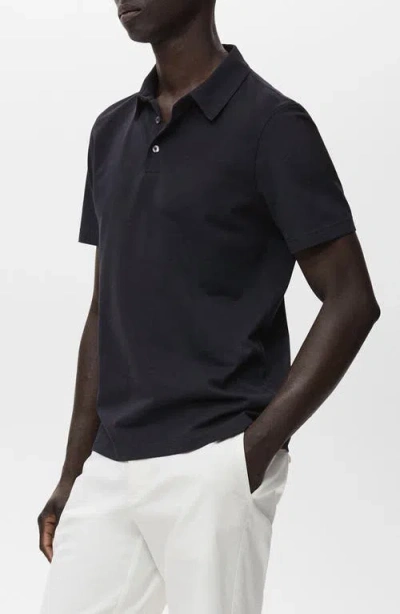 Mango Solid Cotton Blend Piqué Polo In Black