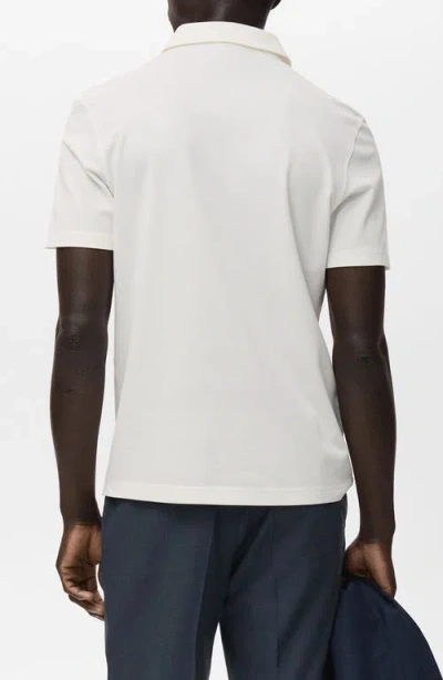 Mango Solid Cotton Blend Piqué Polo In White