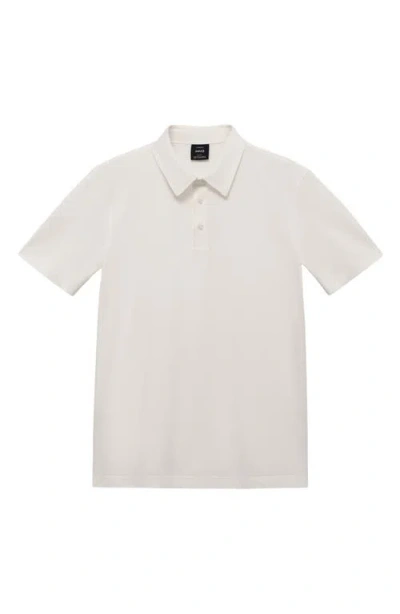 Mango Solid Cotton Blend Piqué Polo In White