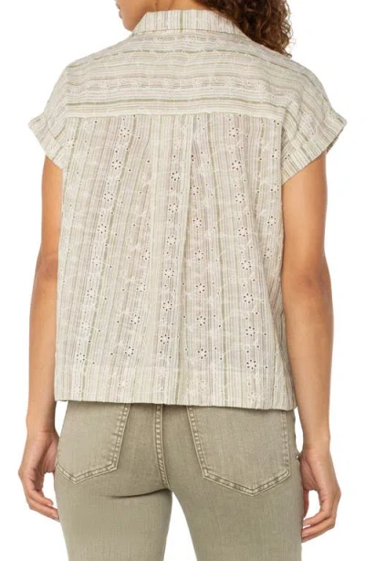 Liverpool Los Angeles Stripe Eyelet Cotton & Linen Camp Shirt