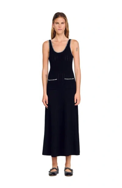 Sandro Beaded Maxi Dress In Black