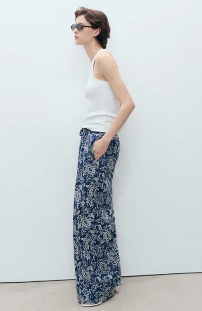 Mango Print Cotton Pants In Blue
