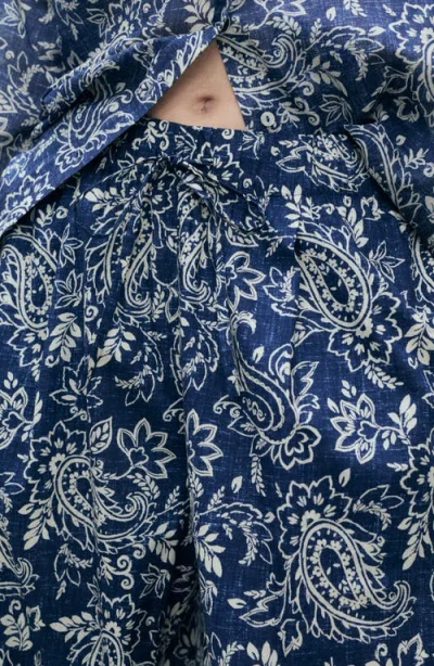 Mango Print Cotton Pants In Blue
