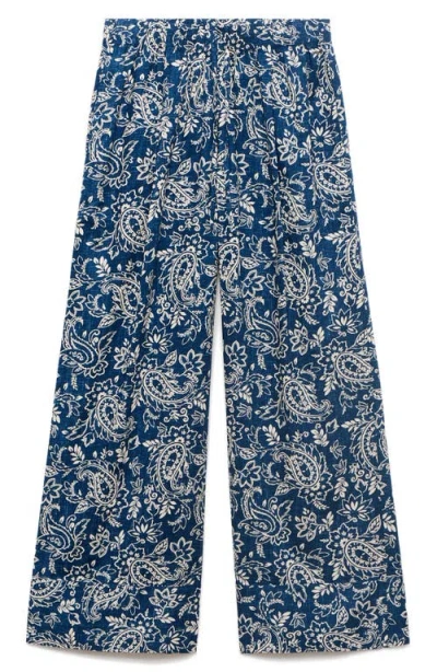 Mango Print Cotton Pants In Blue