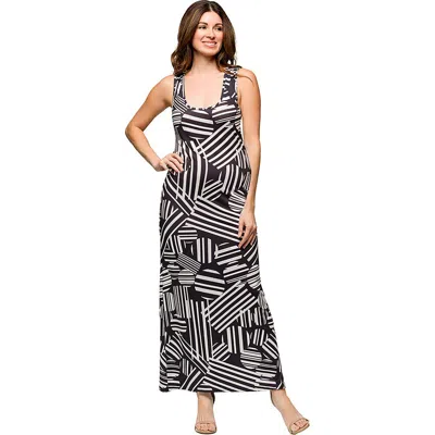 24seven Comfort Apparel Maternity Black And White Razorback Tank Casual Maxi Dress In Black