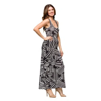 24seven Comfort Apparel Maternity Black And White Razorback Tank Casual Maxi Dress In Black