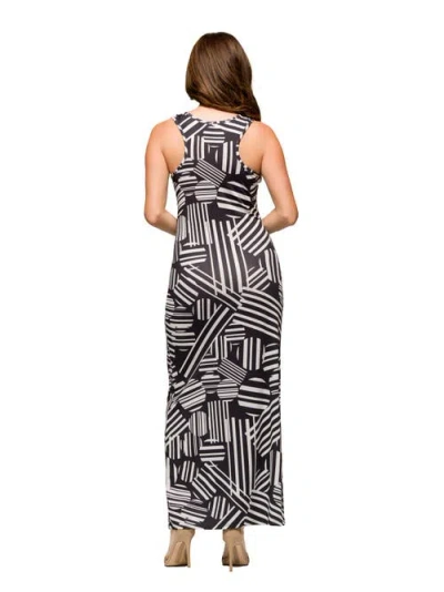 24seven Comfort Apparel Maternity Black And White Razorback Tank Casual Maxi Dress In Black