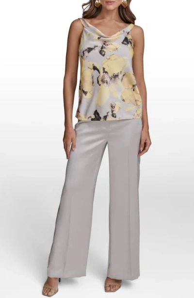Donna Karan New York Abstract Floral Cowl Neck Tank In Gray