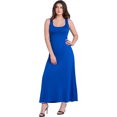 24seven Comfort Apparel Petites Slim Fit A-line Sleeveless Maxi Dress In Blue