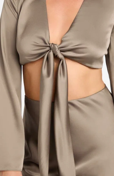 Marciano Monica Tie Front Satin Crop Top In Brown