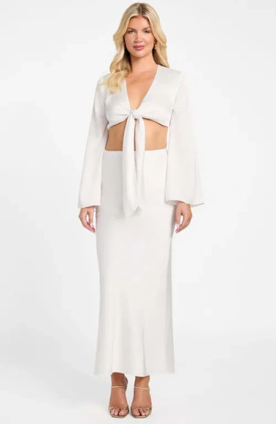 Marciano Monica Tie Front Satin Crop Top In White