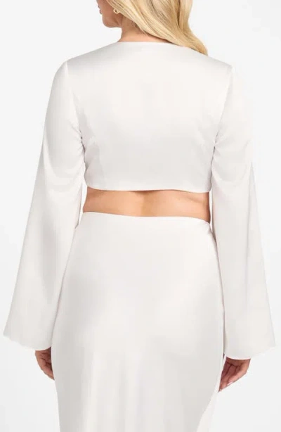 Marciano Monica Tie Front Satin Crop Top In White