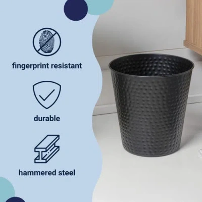 Happimess Axel Modern Minimalist Hammered Steel 2 Gal Waste Bin In Black