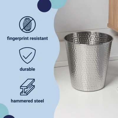 Happimess Axel Modern Minimalist Hammered Steel 2 Gal Waste Bin In Metallic